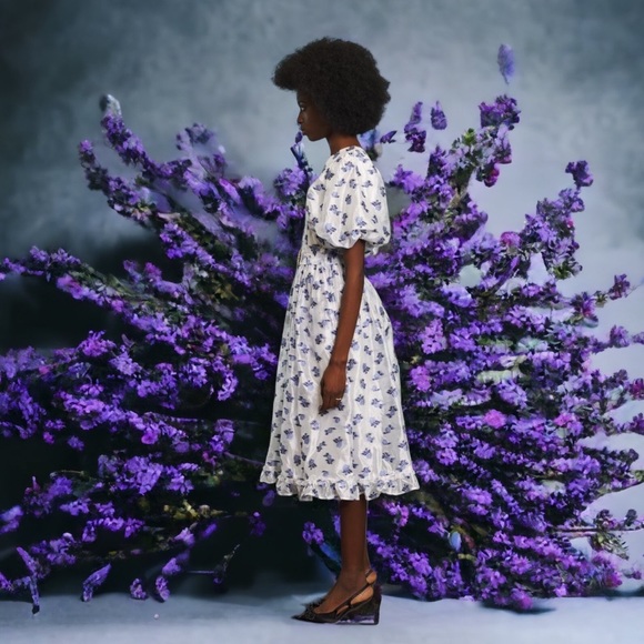 Sister Jane Pearl Floret Midi Dress Blue and White Sz S